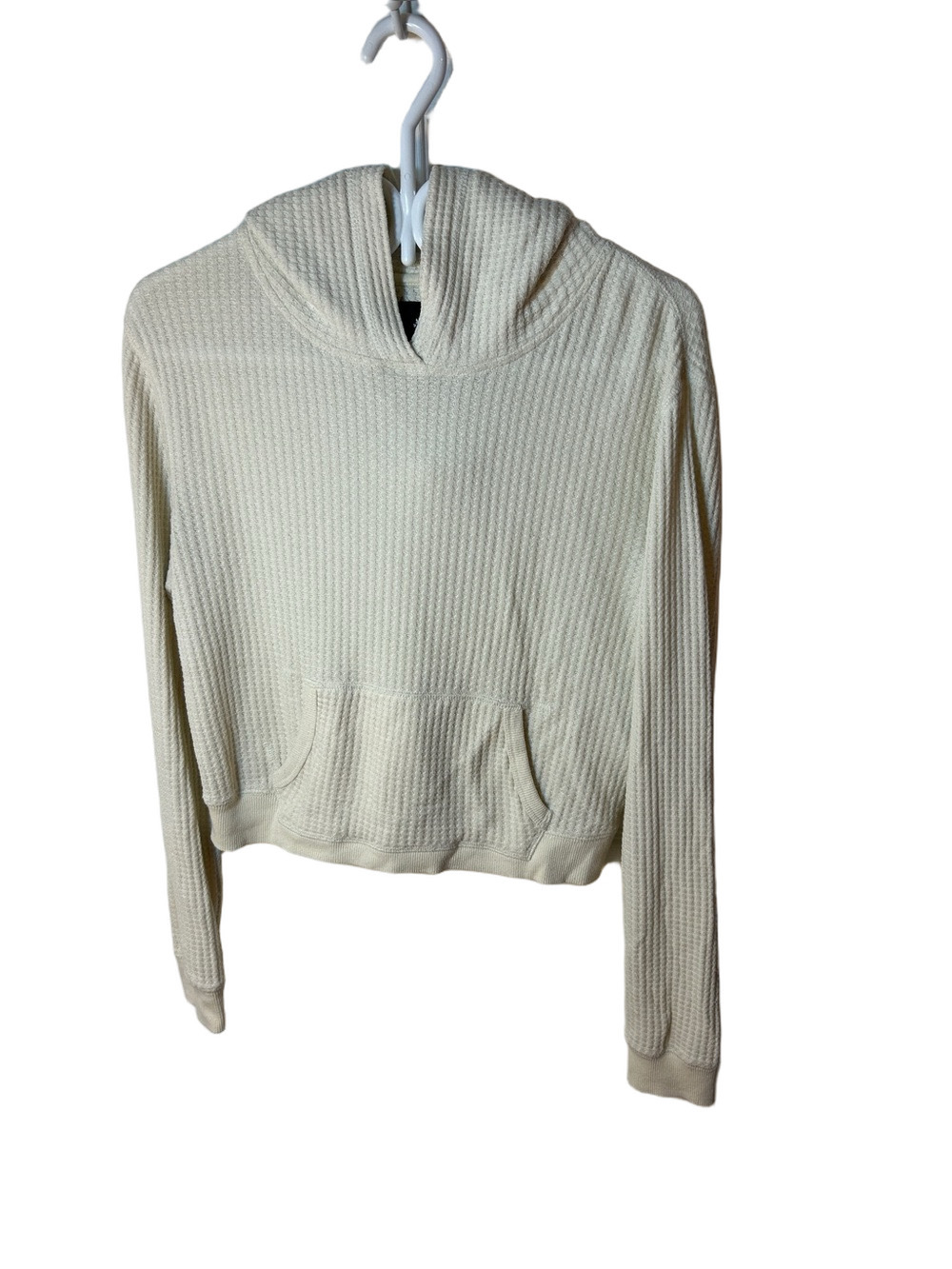 Roots Cream Waffle-Knit Hooded Pullover Cropped size small